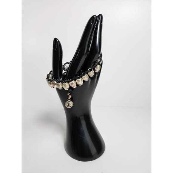 Buddha To Buddha Sterling Silver Bead Bracelet With Black Cord & Logo Charm Adju - Picture 1 of 8
